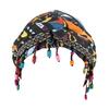 Colorful Beaded Headscarf Cap With Prickly Hair Sticker, Adjustable Pullover Cap, Printed Tail Cap, High Elasticity