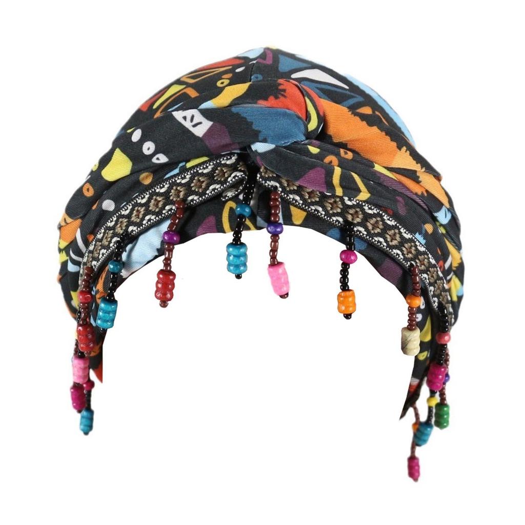 Colorful Beaded Headscarf Cap With Prickly Hair Sticker, Adjustable Pullover Cap, Printed Tail Cap, High Elasticity