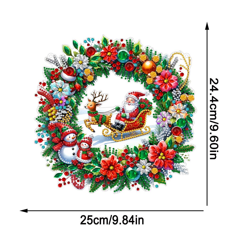 Acrylic Christmas Wreath Diamond Painting Hanging Pendant 5D DIY Diamond Painting Dots Pendant for Garden Window Decor