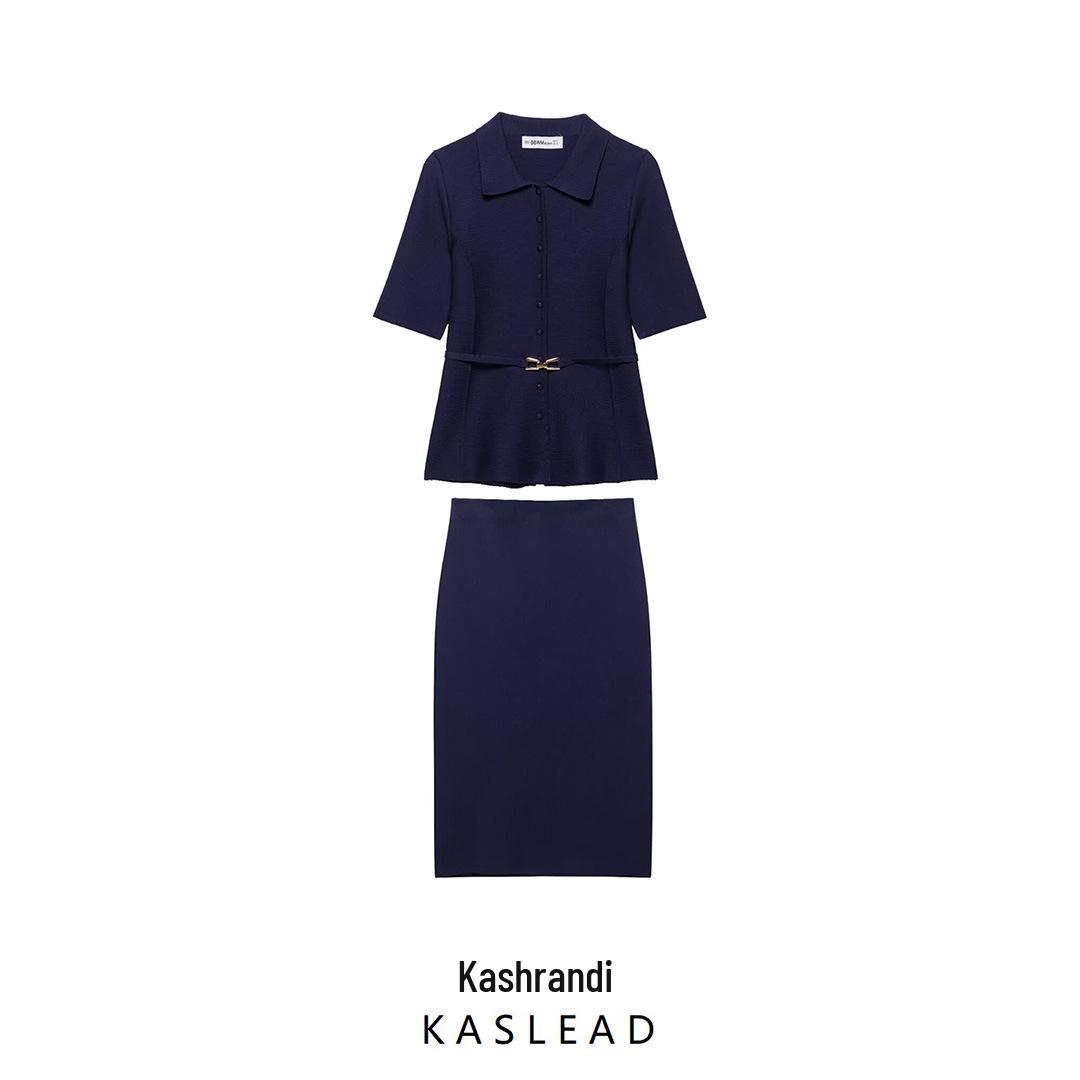 

European & American Style Women s Spring 2025 Belted Knit Cardigan & Midi Skirt Set Small