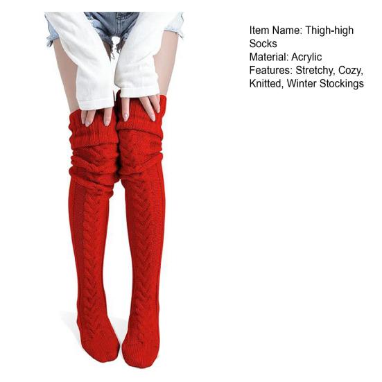 Women Knitted Thigh-high Socks Stretchy Solid Color Boot Socks Long Winter Stockings Over Knee Leg Warmers for Boots Skirts Parties Street
