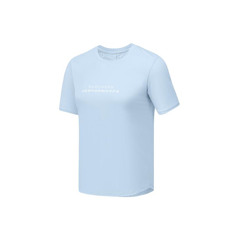 Skechers Skin-Friendly Moisture-Wicking Quick-Dry Breathable Round Neck Short Sleeve T-Shirt Women tops Soft-Blue P225W015-04W3 M