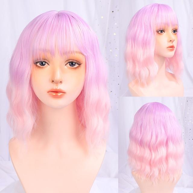 

Синтетические парики для женщин, повседневный косплей, длинные волнистые парики Лолиты с челкой, холодный коричневый, термостойкие волосы, парик Боб 16inches