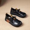 The first layer of cowhide loafers for women's spring and autumn new leather Brock British style retro flat-bottomed lace-up single shoes for women