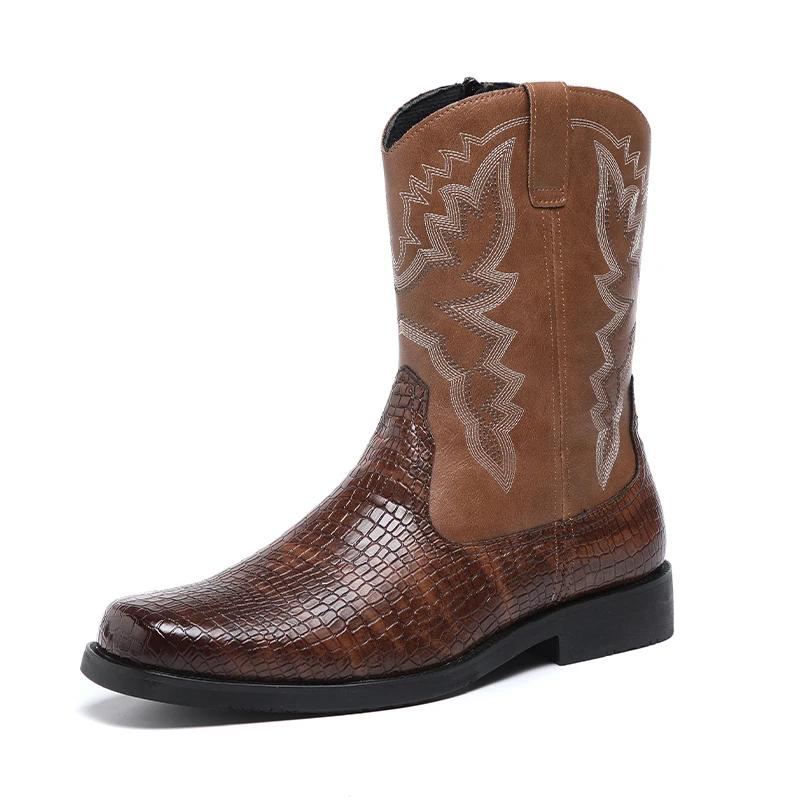 

Модные мужские туфли-броги с крокодиловым узором, ботинки челси, мужская роскошная британская обувь, ковбойские ботинки, ретро-ботинки с боковой молнией для мотоциклистов 46