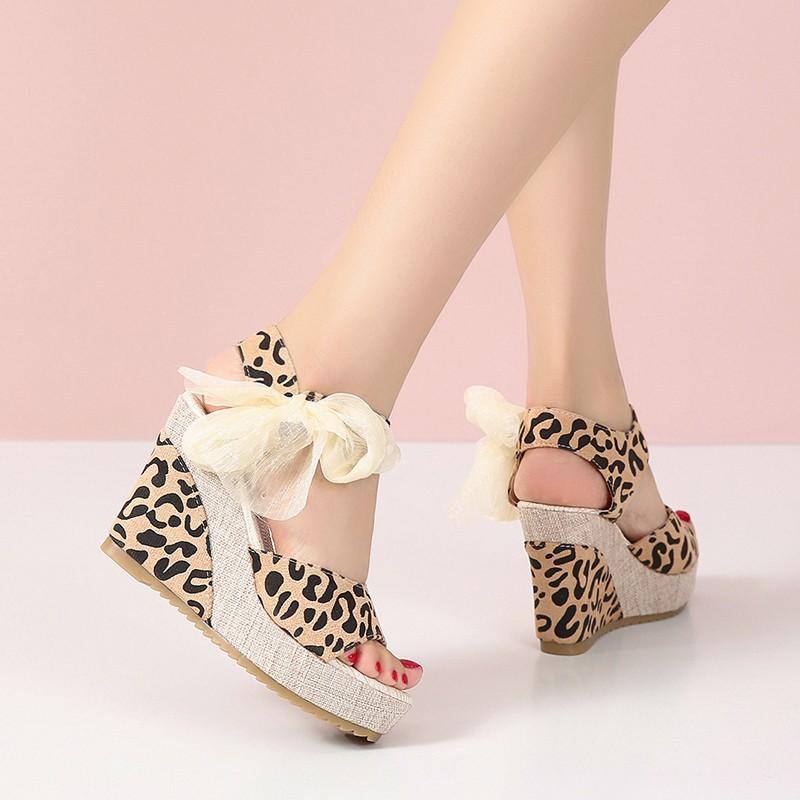 

Модная обувь для женщин сандалии-гладиаторы на ремешках из пеньковой веревки, обувь на танкетке, повседневные женские эспадрильи с открытым носком, летние сандалии на платформе 35 цветной печати леопарда