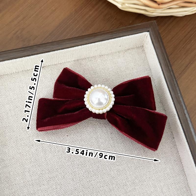 

Ретро Заколка для волос с бантом из имитации жемчуга и бархата для женщин, на затылок, элегантная, для банкетов, вечеринок, аксессуар для волос A1