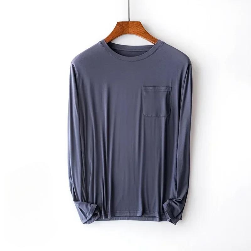 Modal Herren Langarm T-Shirt Pyjama Hautfreundlich Locker Herren Homewear Dünner Pyjama Herrenpyjama