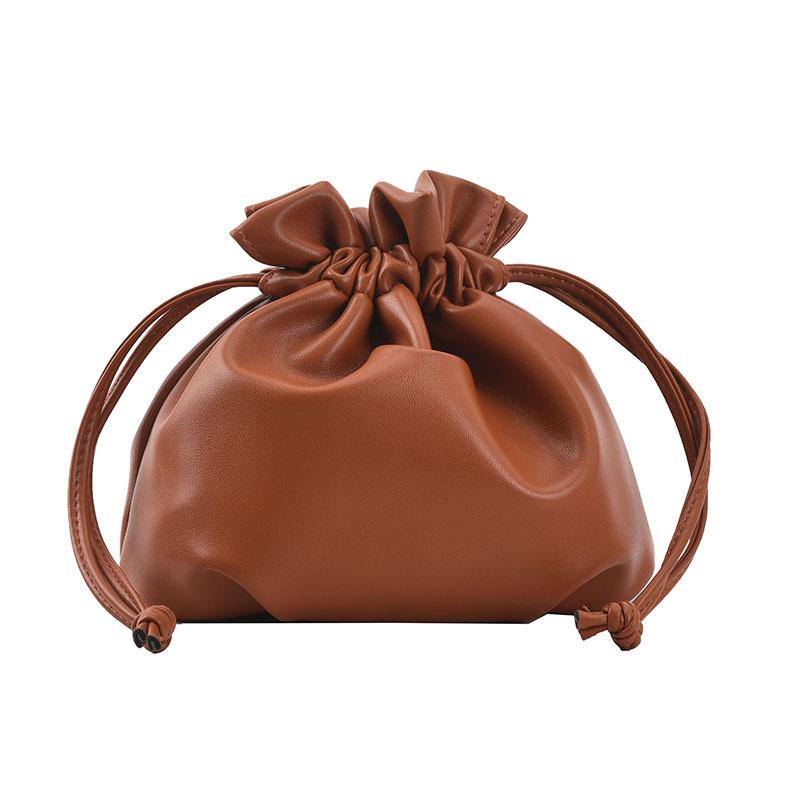 

Корейская версия модной сумки-ведра со шнурком, интернет-знаменитость, повседневная, милая, чувственная сумка через плечо, иностранный стиль, искусственная кожа, однотонный цвет, мессенджер коричневый