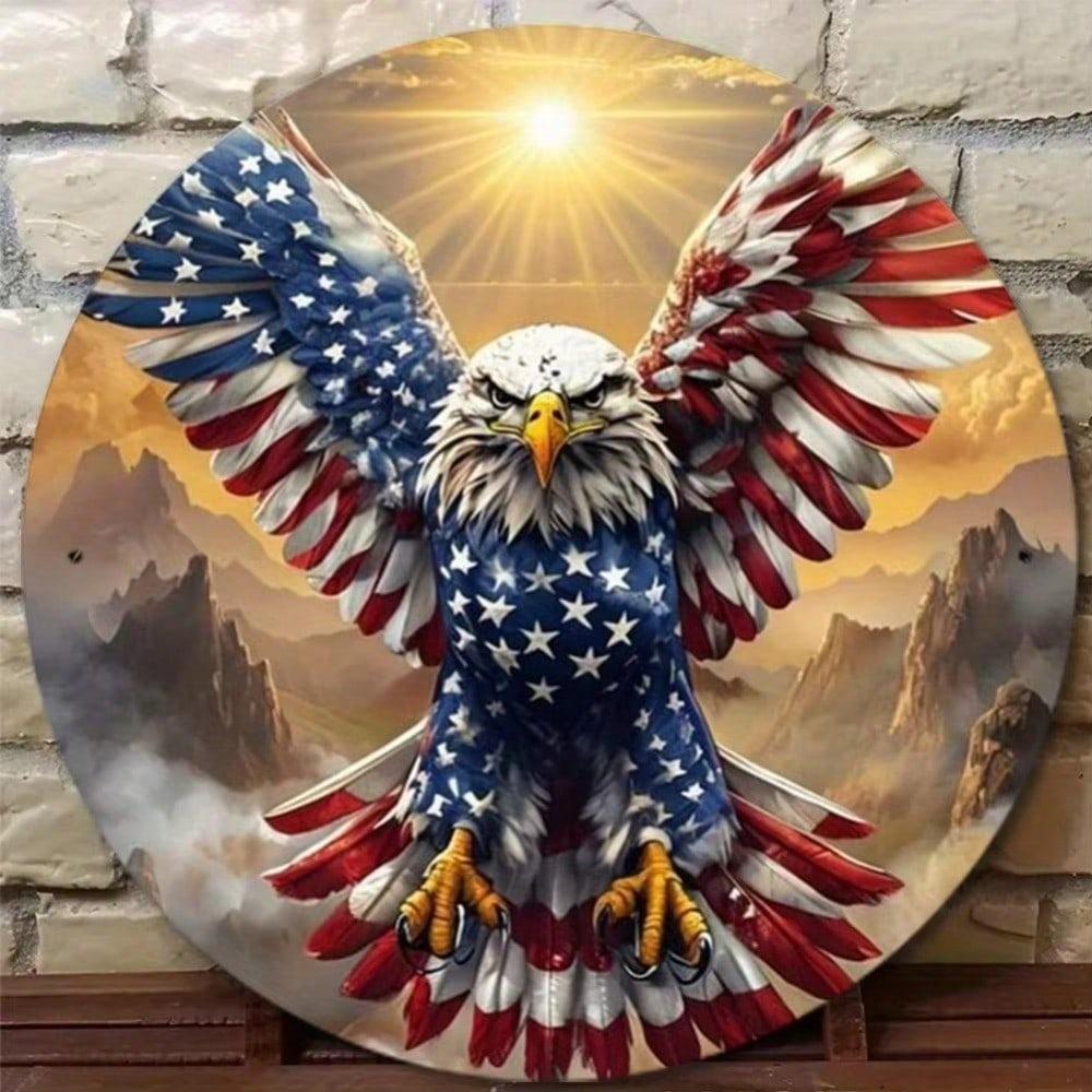 Vintage Flying With US Flag Metal Sign 8x8in Retro Wall Decor Garage Bar Cafe Home Studio Restaurant Tin Plaque