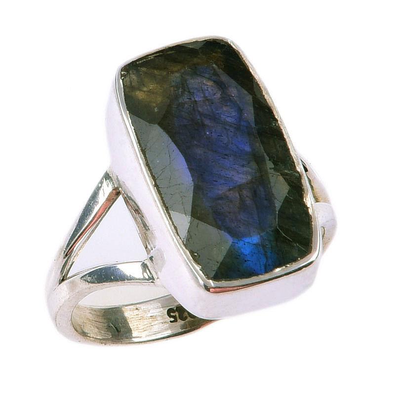 Natural Labradorite Gemstone Handmade 925 Solid Sterling Silver Ring Size 7 j1F47