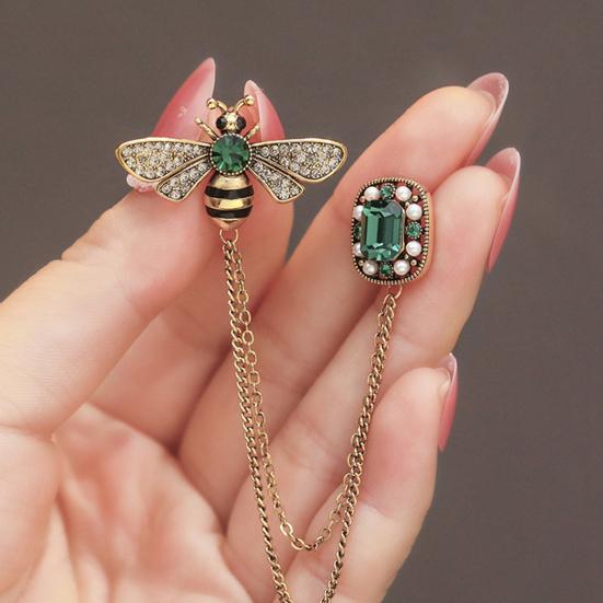 Chest Brooch Bee And Chain Decor Faux Pearl Rhinestone Clothes Jewelry for Prom