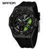 SANDA Men's Waterproof Luminous Polygonal Quartz Watch with 3D Rotating Dial and Silicone Band