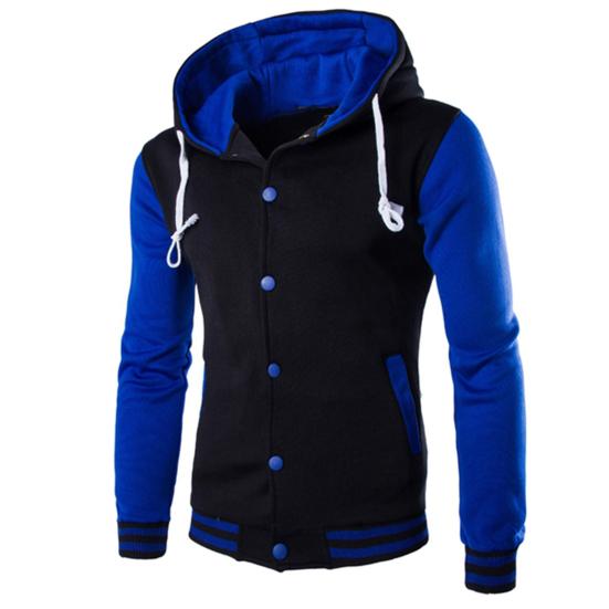 Mode Herren Winter Langarm Collegejacke Einreihig Warmer Kapuzenmantel