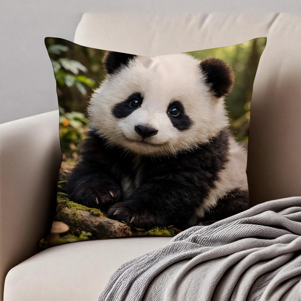 cute Panda Cushion Cover Pillowcase Antidustmite Invisible Zipper Short Plush Sofa Cushion