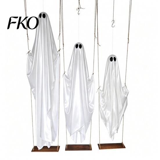 Holiday Garden Decor Hanging Swinging Ghost Halloween Decoration, LED Light Up Large Spooky Funny Yard Art with Remote Control for Outside Porch Tree,