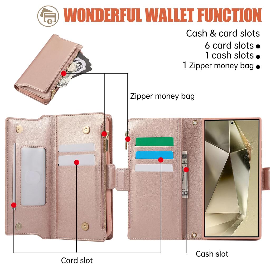 Crossbody Zipper Cards Solt Wallet Leather Case For Samsung S24 Ultra S23 Plus S22 S21 A55 A15 A14 A54 in 1 Detachable Bag Cover