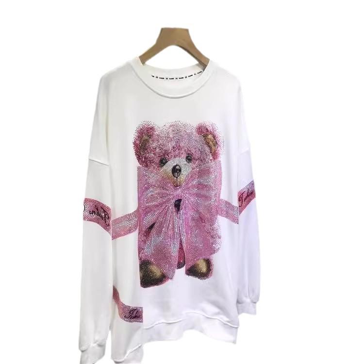 Übergröße Schwerlast Niedliches Bären-Sweatshirt: Mittellang, locker & figurbetont für Herbst/Winter