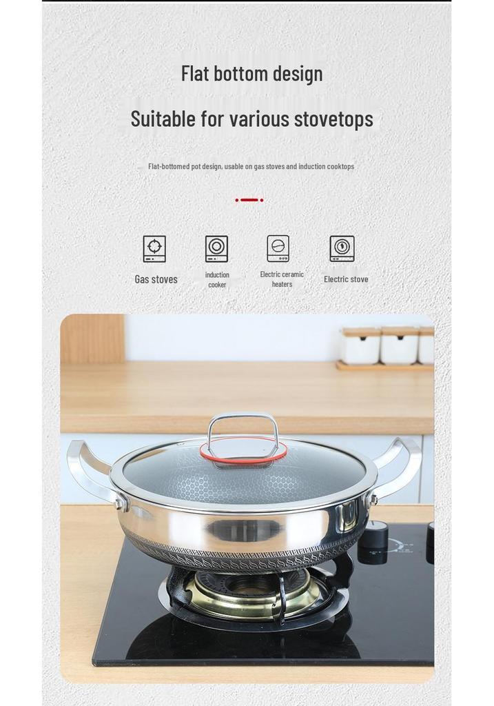 Deepened 316 Stainless Steel Non-Stick Double-Handle Pan for Pancakes - Compatible with Induction and Gas Cookers