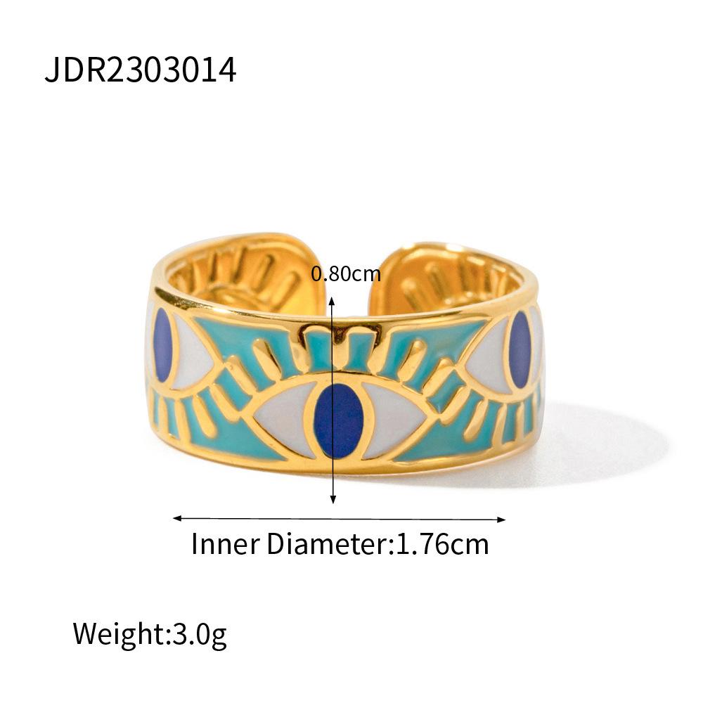 Stainless Steel Fashion Open Ring with Natural Stone Inlay Wide Band Devil s Eye Design 18K Gold Color Plated Luxury Jewelry