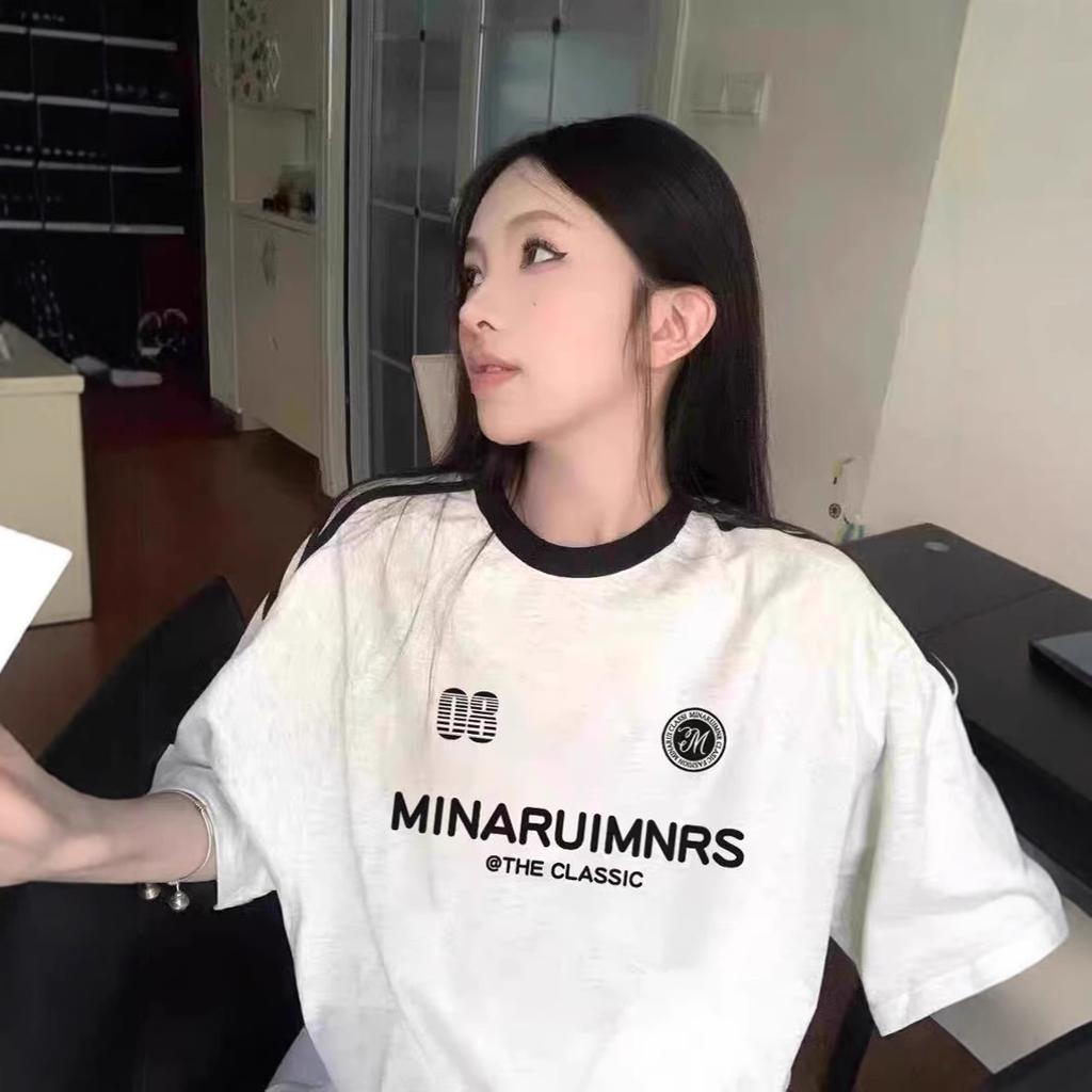 Pure cotton American three-bar gray short-sleeved t-shirt women's summer loose and lazy Guochao high street couple half-sleeved top