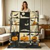 Soft Warm Flannel Halloween Throw Blanket Spooky Pumpkin Bat Moon Vintage Grid Print All Season Cozy Blanket for Couch Sofa Living Room Bedroom Office