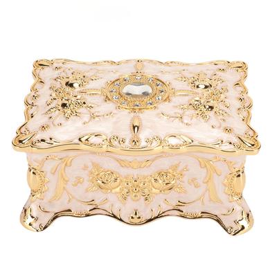Vintage Jewelry Box European Style Exquisite Velvet Liner Zinc Alloy Trinket Organizer for Anniversary Golden White