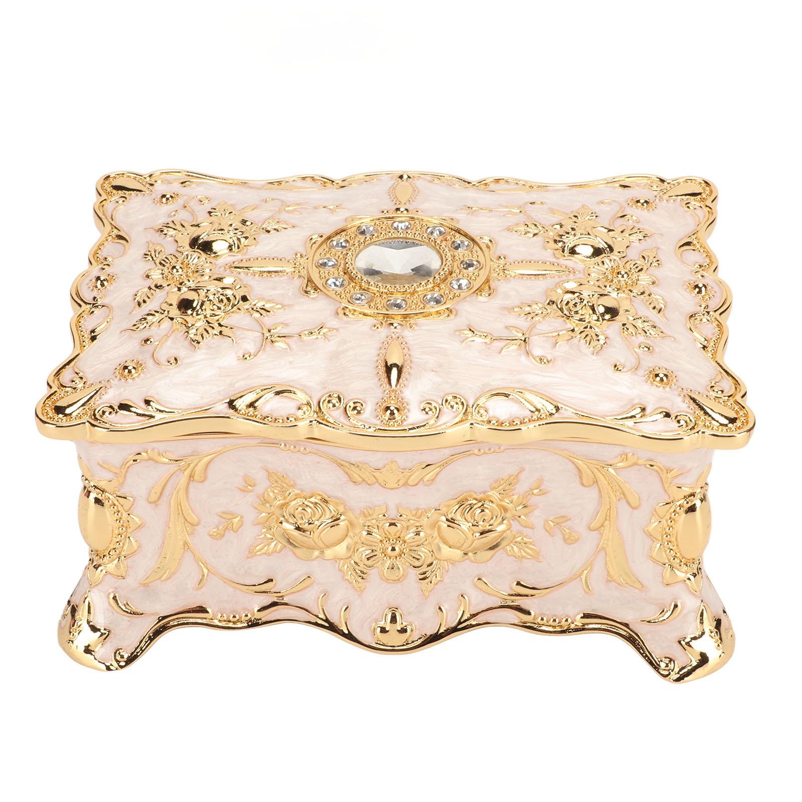 Health & Beauty Product Women's Golden/White Vintage Jewelry Box European Style Exquisite Velvet Liner Zinc Alloy Trinket Organizer For Anniversary