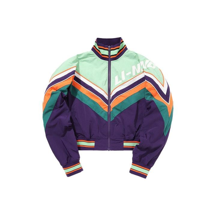 Li Ning CF Seria Su Nadruk z Logo Blok Kolorów Tkana Kurtka ze Stójką Damskie kurtki Głęboki Turkus AJDQ476-2