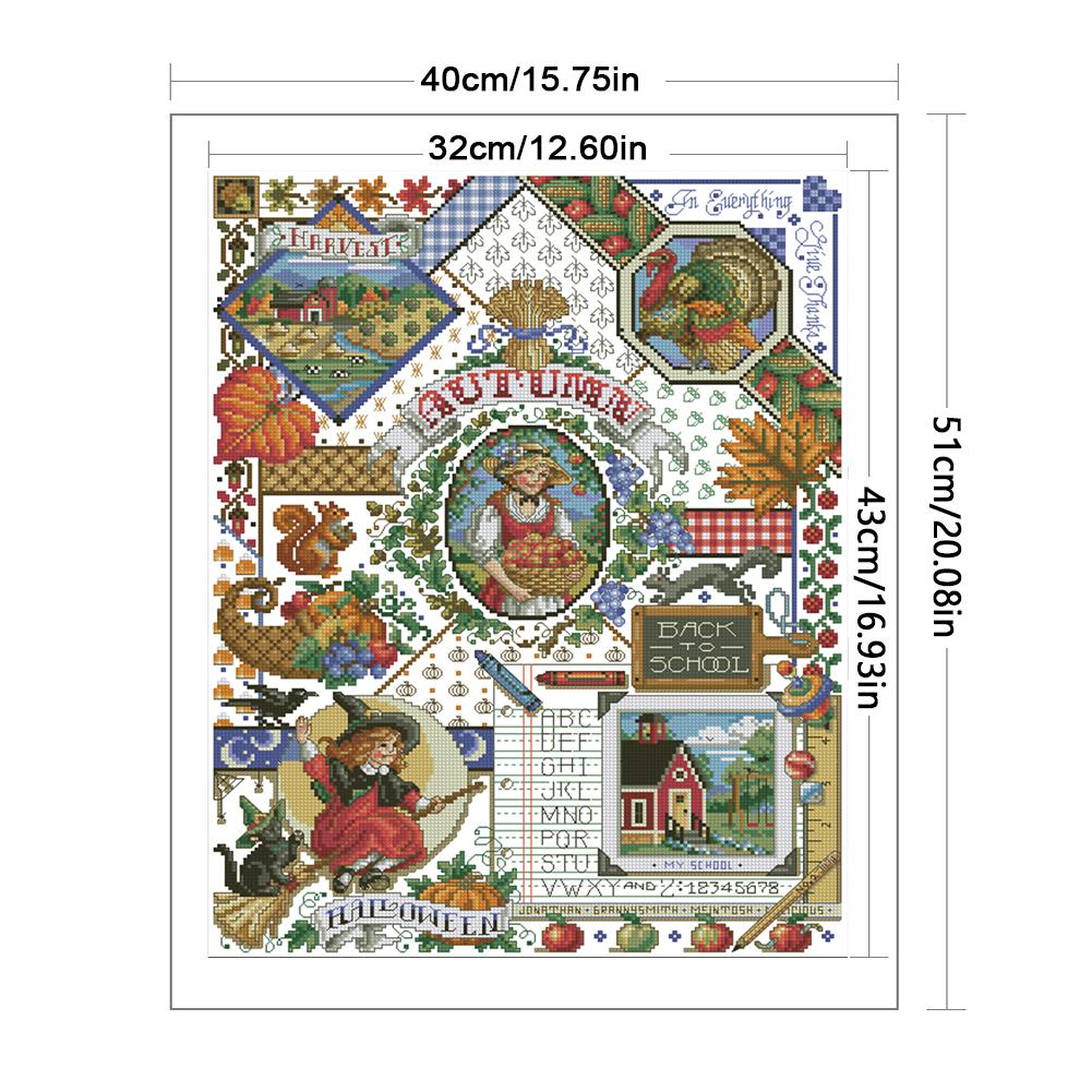 

Полная вышивка Хлопковая нить 14CT Печатный пейзаж Вышивка крестом 40x51 см