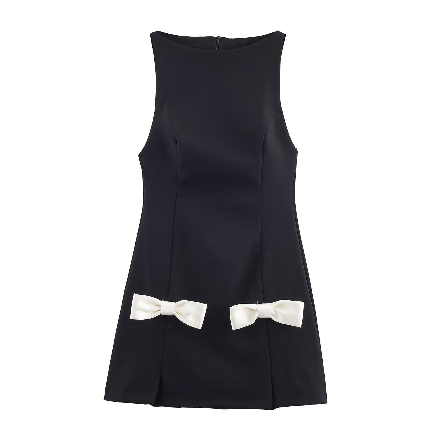 European Style Color Block Bow Mini Dress - Autumn 2025 Women s Fashion L