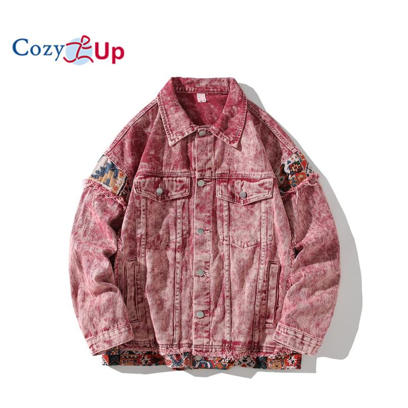 Розовая джинсовая куртка Cosy Up в стиле ретро для мужчин и женщин в стиле пэчворк — фото 2