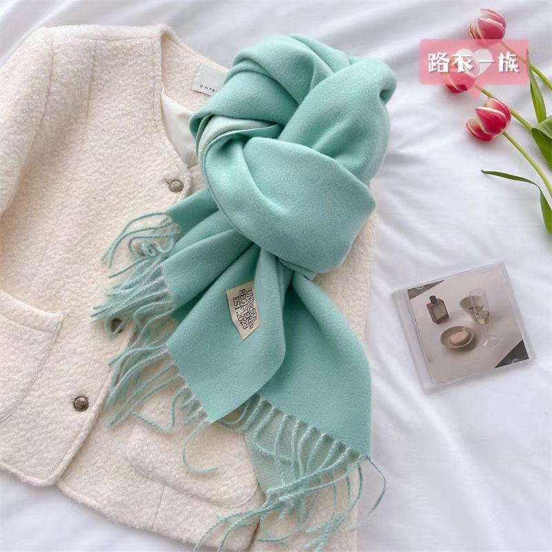 Winter Cashmere Women Scarf Female Luxury Scarves Lady Tassel Bandana Women Solid Shawl Wraps Foulard Tippet Pashmina