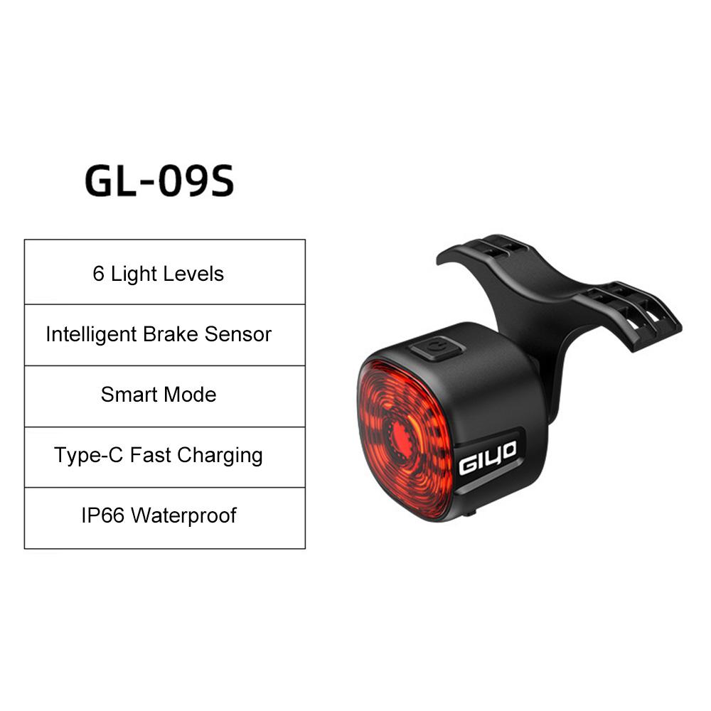 GIYO Auto Brake Sensing Bicycle Tail Light -USBRechargeable, lP66 Waterproof LED WarningLight for MTB & Road Bike Night Safety