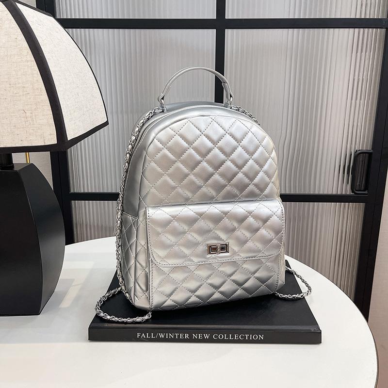 Rhombus Chain Backpack Women's New Casual Student Schoolbag High-end Travel Small Backpack