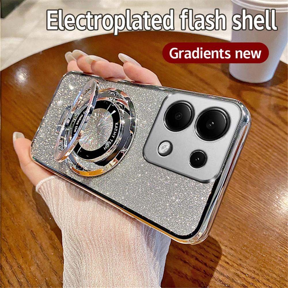 Luxury Plating Magnetic Stand Glitter Case For Xiaomi Mi POCO X6 X5 M6 Pro X3 NFC C65 C55 Couqe 13T 12T 11T 13 12 11 Lite Cover