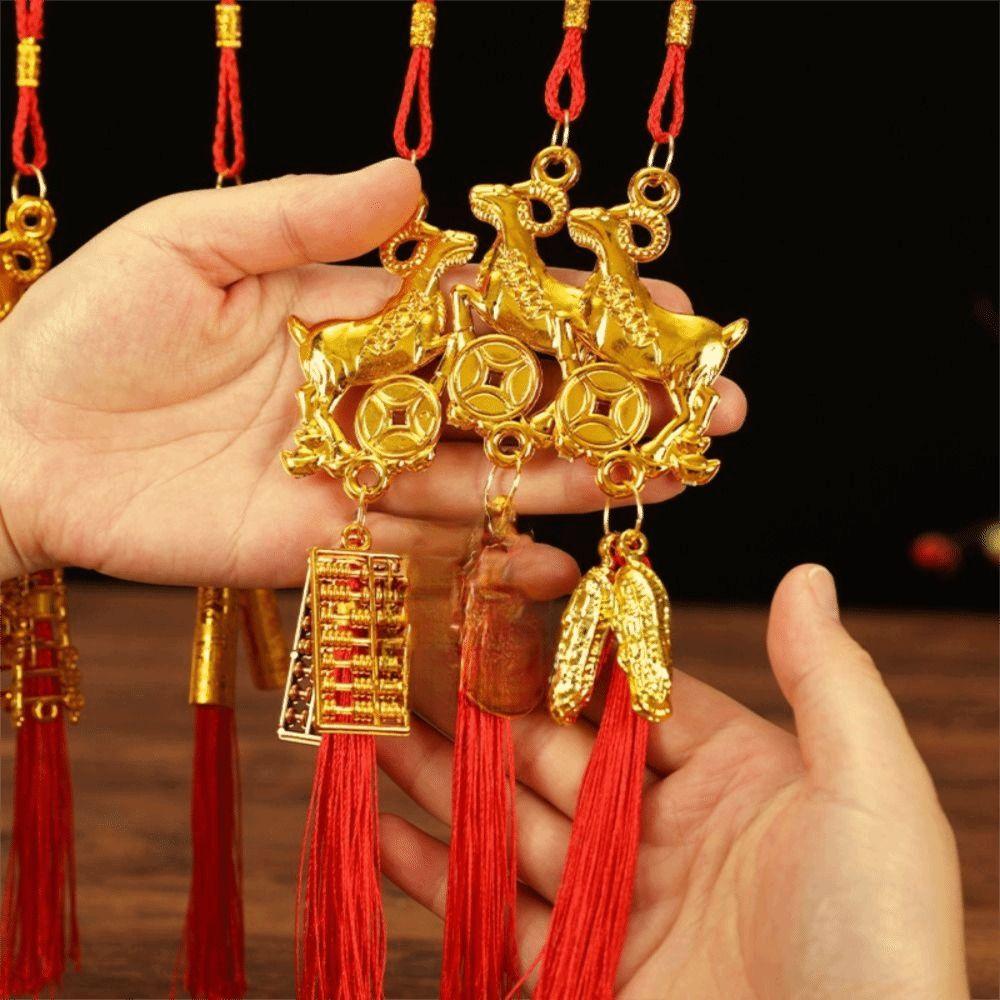 Handmade Chinese Zodiac Pendant Golden Sheep Lucky Charms Goat Hanging Ornament Car Decor