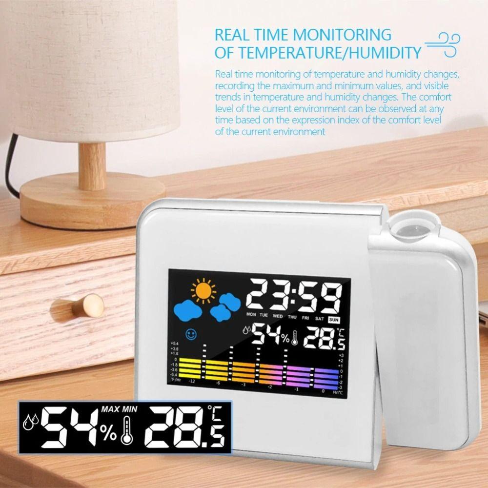Smart LED Display Projection Alarm Clocks Wireless Backlight LED Digital Clock Adjustable Angle Weather Station Home