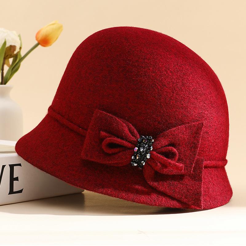 Top Hat Women's Autumn and Winter Wool Retro Woolen Hat Dome Fashion Versatile Basin Hat Outdoor Warm Bucket Hat