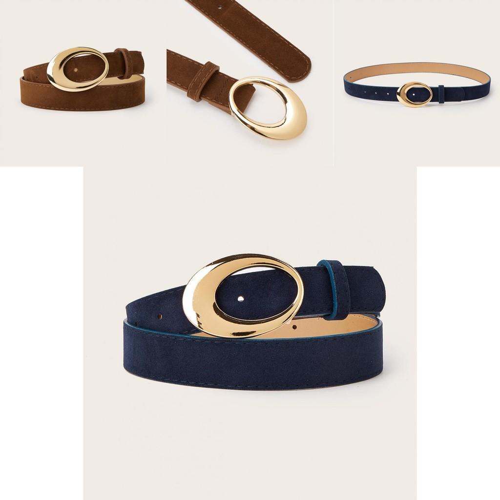 Minimally Retro Gold Ring Buckle Decorative Suede Women Casual Belt For Fashion Accessories