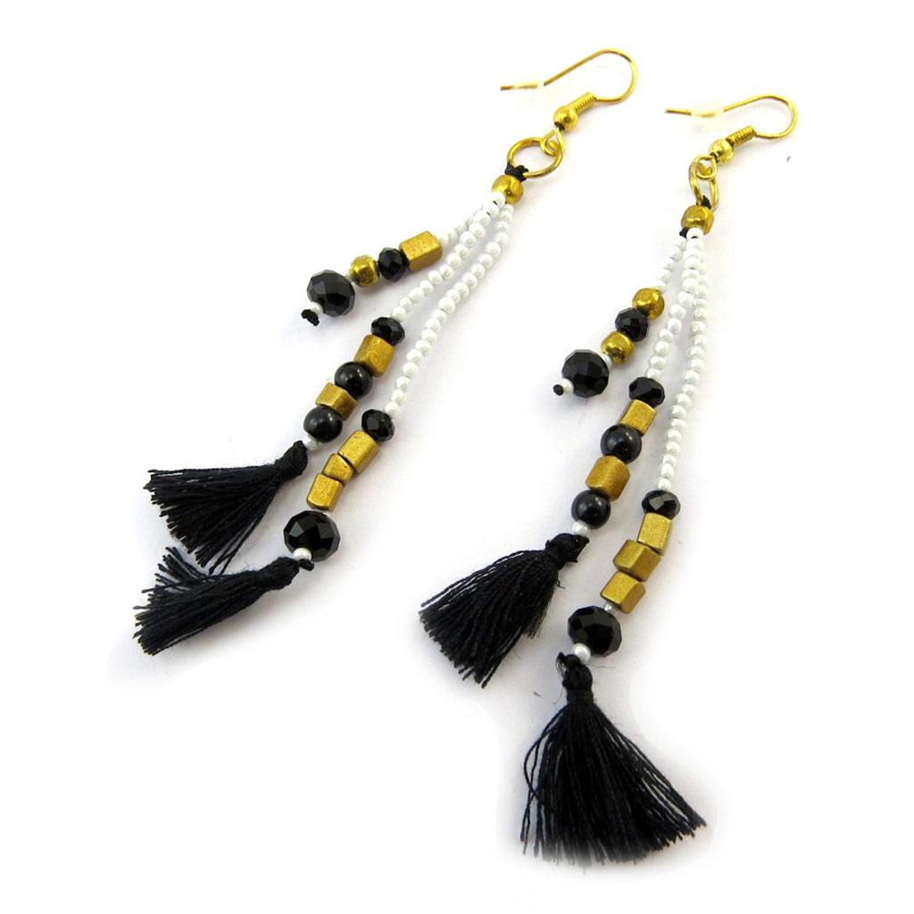 Les Trésors De Lily [N4653] - 'Altaï' Designer Earrings White Black