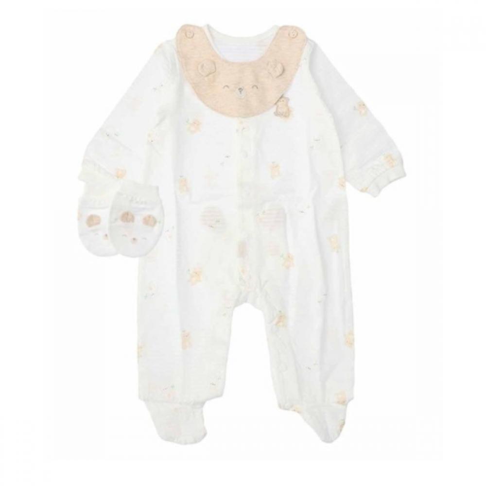 ABSORBA Organic Sprout Bear Romper With Bib +newborn Suit A1a10122 A1110614