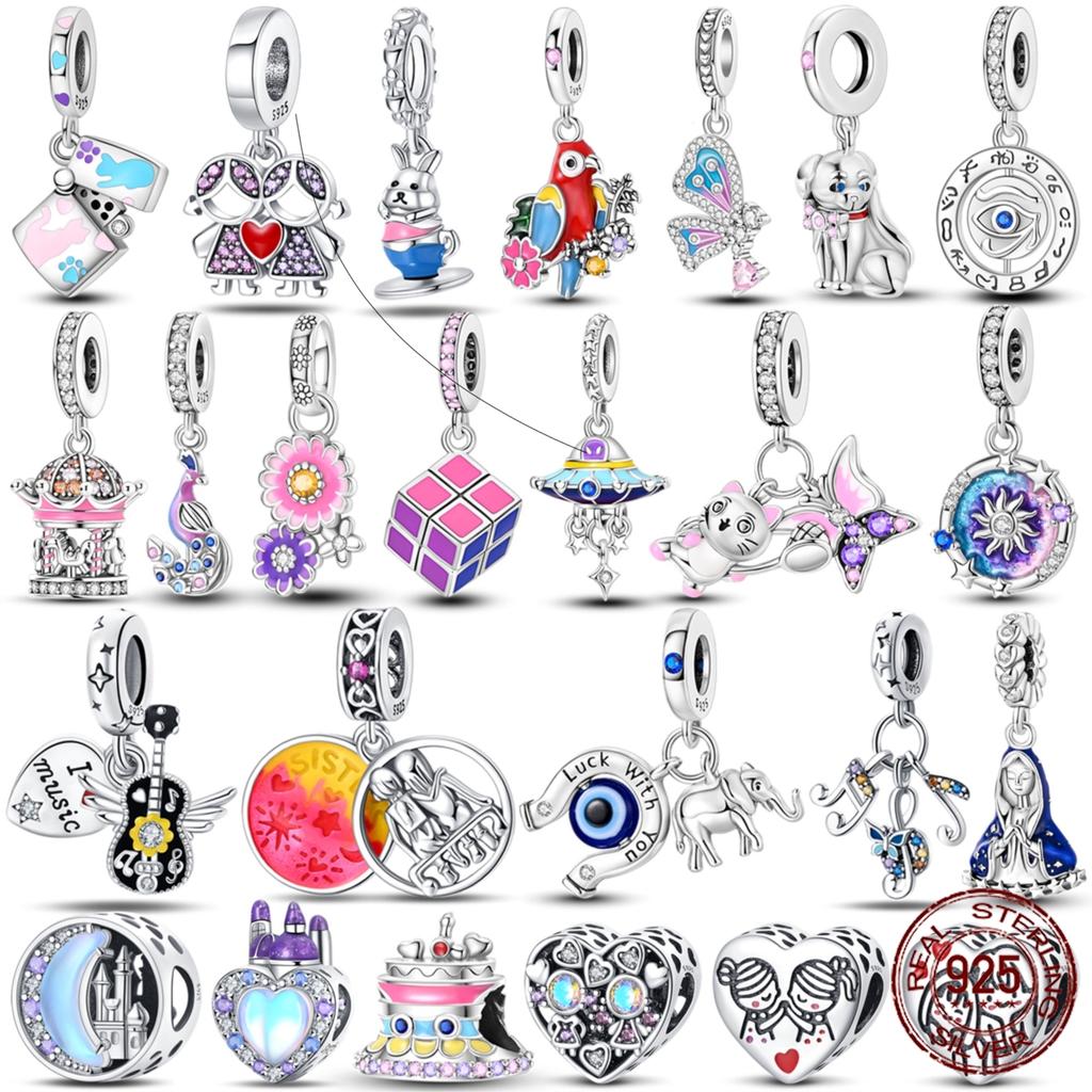 Copper Fashion Charms Bead Colorful Parrot Peacock Carousel Dangle Fit Original Accessories Bracelets Diy Jewelry