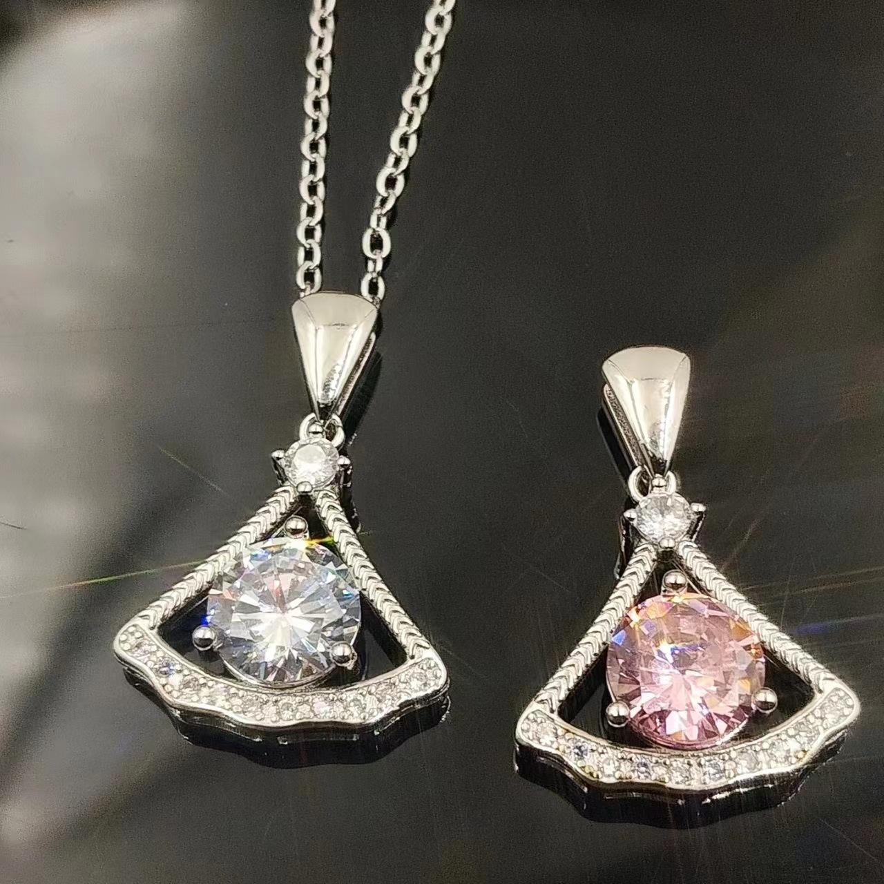 

Charming skirt pendant necklace female, five A zircon simulation 2 carat dance skirt collarbone chain Gold-plated