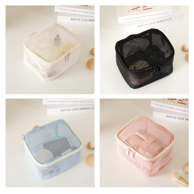1 3Pcs Makeup Bag Mesh Handbag Portable Cosmetic Organizer Zipper Storage Pouch for Travel Purse and Lipstick