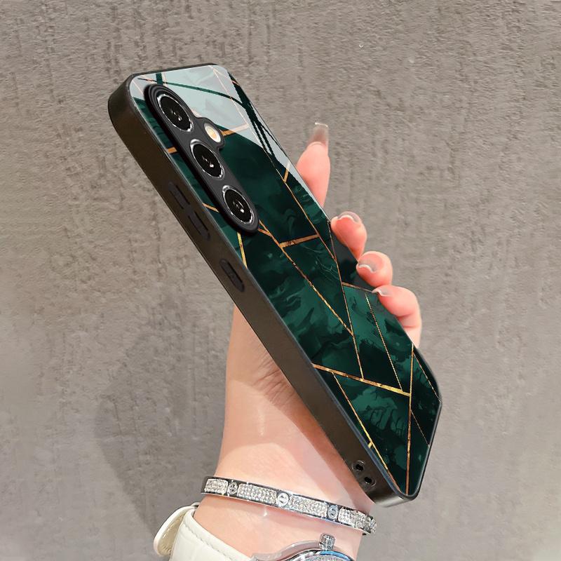Coque de téléphone en verre motif marbre vert pour Samsung pour galaxy S26 S25 S24 S23 S22 S21 S20 FE Ultra Plus 5G coque arrière anti-chute
