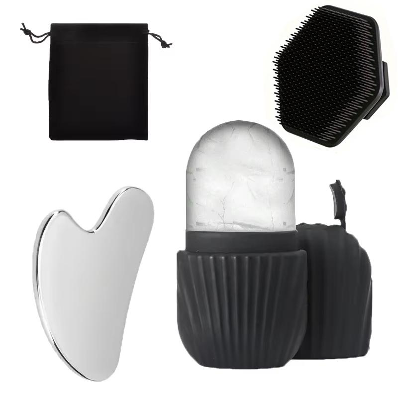 4Pcs Ice Roller Gua Sha Facial Brush Set Stainless Steel Massager for Face Puffiness Relief Skin Care Kit Beauty Skin Care Tool