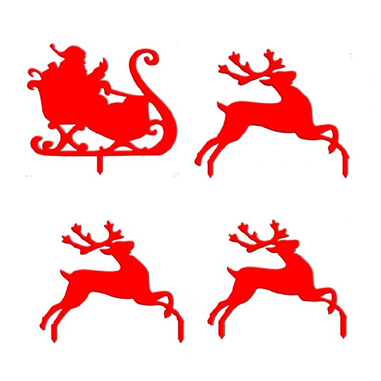 Christmas Scene Lawn Stakes - 4 Pieces/set Acrylic Elk Santa Claus Sleigh Garden Yard Courtyard Ornament Decorations