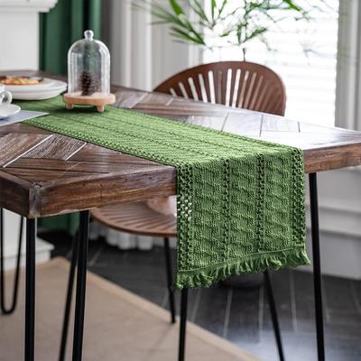 Bohemian Rustic Wedding Decor Cotton Linen Table Runner with Tassels