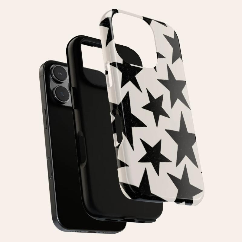 Fashionable black star pattern mobile phone case for iPhone17 16 15 14 13 12 11Pro/ Max /Plus anti-fall and shockproof backcover